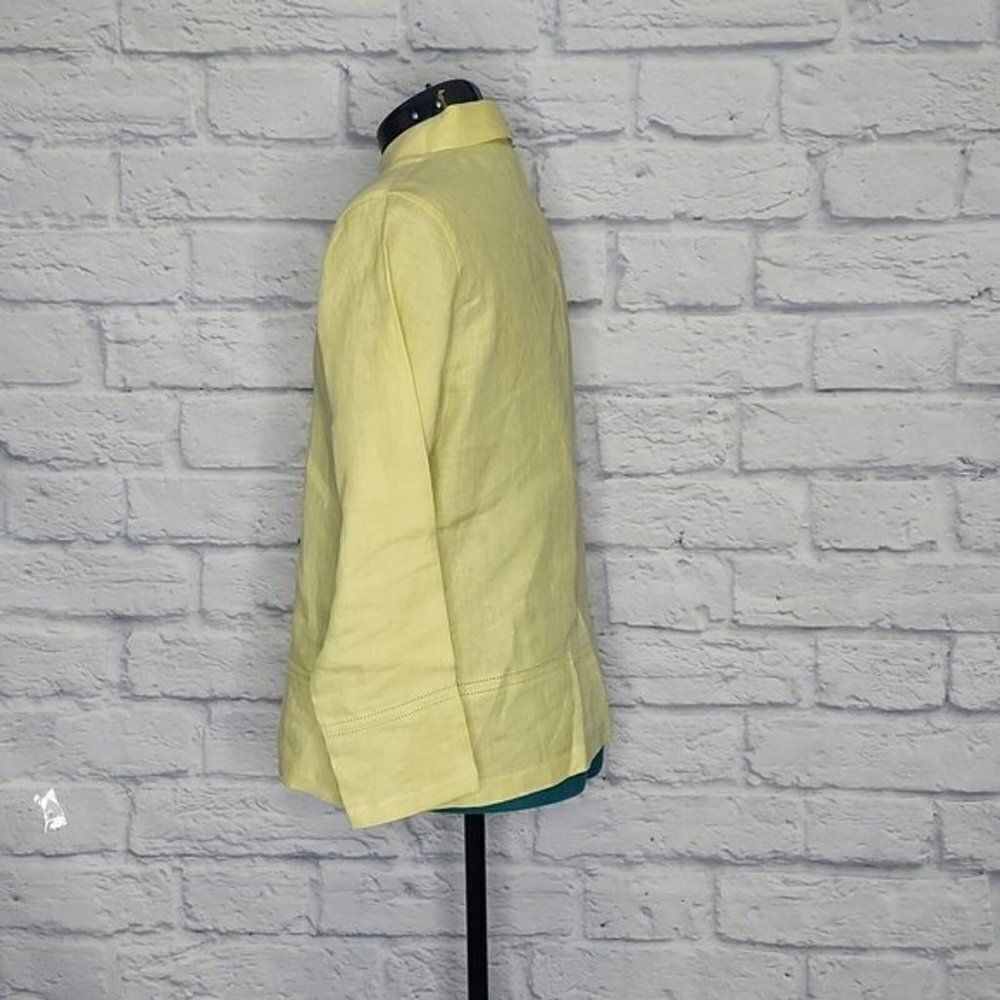 TALBOTS Womens citrine green 100% Irish linen button down shirt lagenlook Sz 8P - Picture 5 of 9